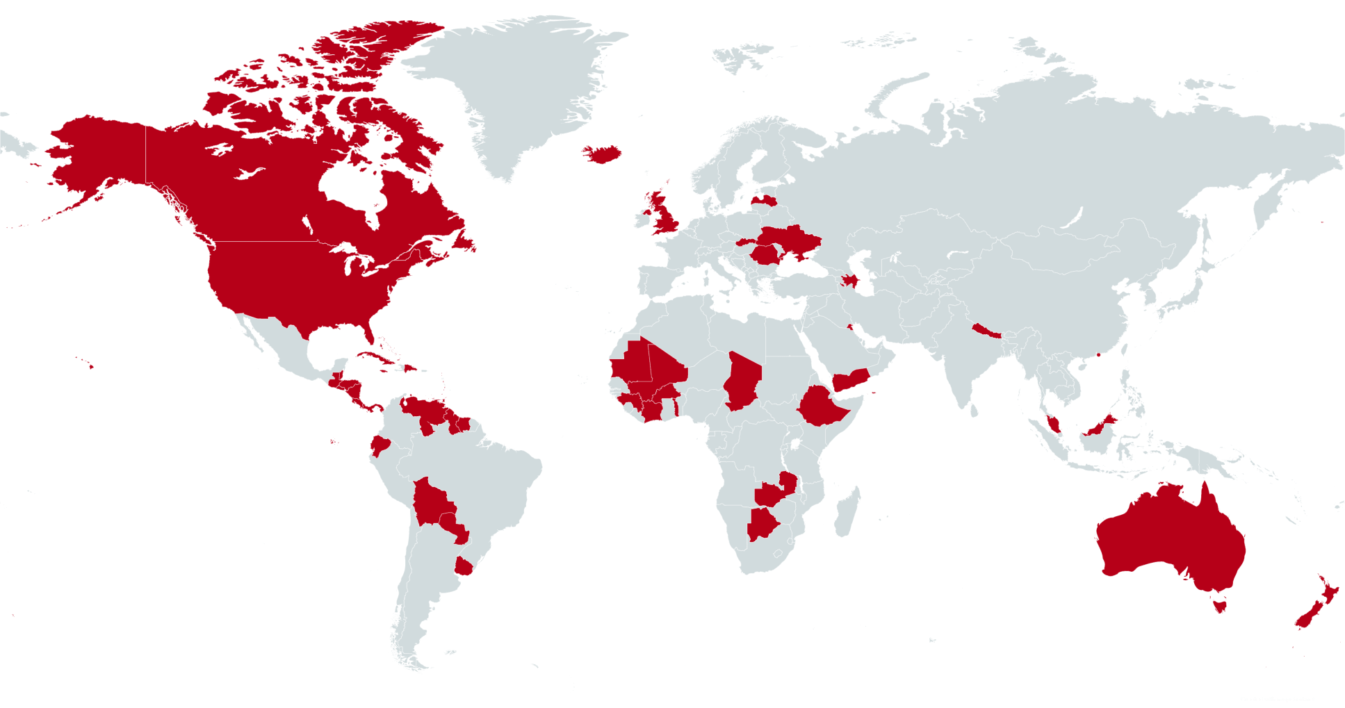 Mapa del mundo indicando los 75 países clientes de CBN
