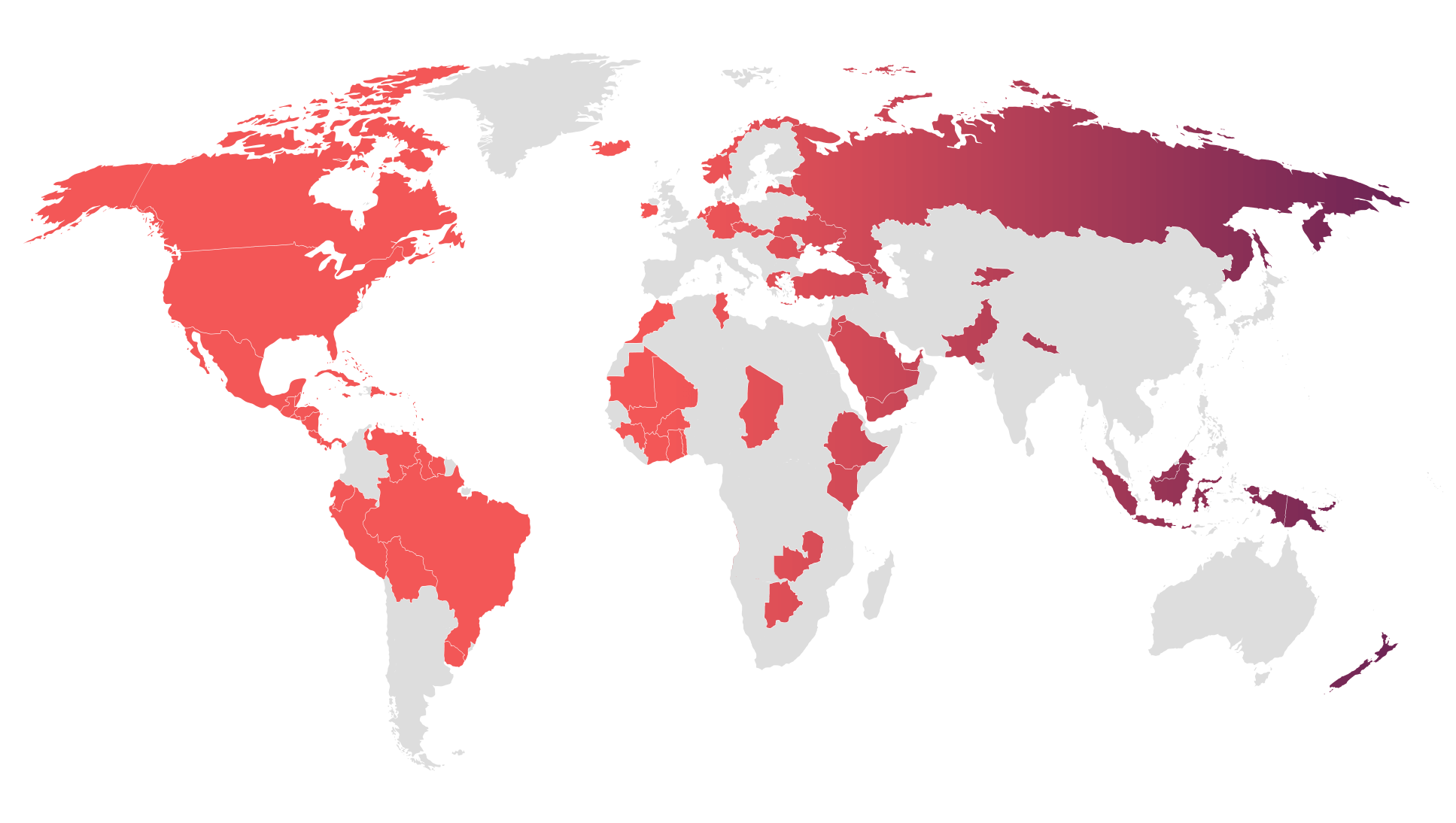 Carte du monde indiquant 80 pays clients de CBN